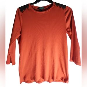 Lauren Ralph Lauren Orange With Suede Detail Cotton Womens Top Size XL Office
